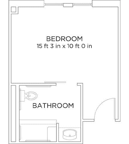 Floor plan showing a bedroom and bathroom layout.