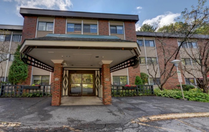 Front entrance of a residential apartment building.