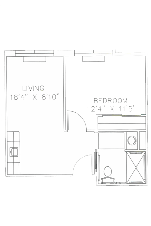 This is a simple floor plan featuring a living room, bedroom, and bathroom.