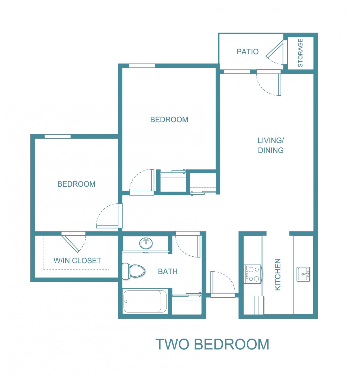 Floor plan of a two-bedroom apartment.