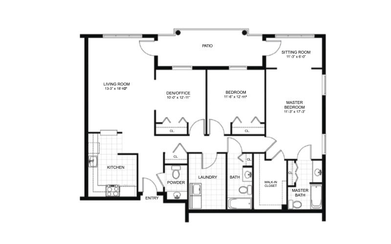 A detailed architectural floor plan showcasing the layout of a residential space.