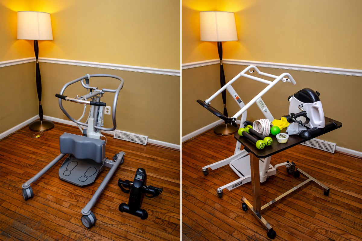 A creative transformation of exercise equipment into a functional household table.