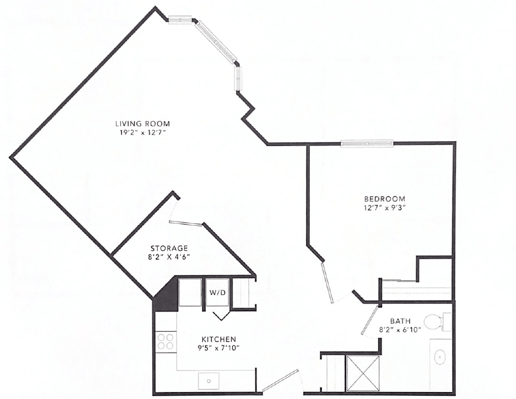 A floor plan depicting the layout of an apartment with labeled rooms and dimensions.