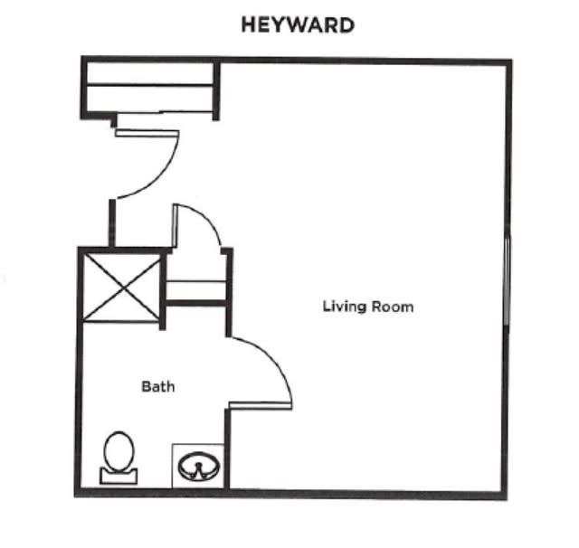 A floor plan of a studio apartment with a living room and a bathroom.