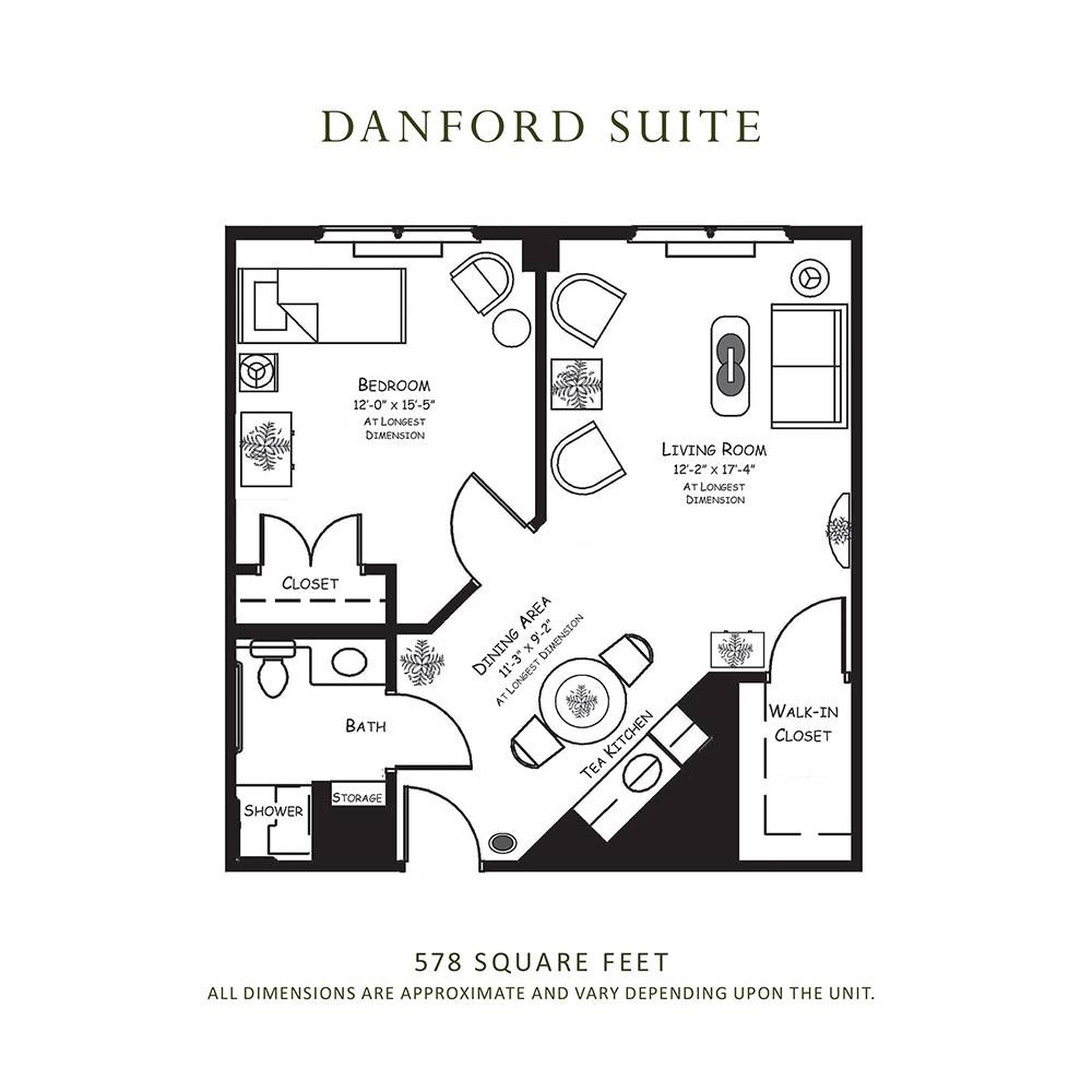 Floor plan of the Danford Suite, showcasing a detailed room layout.