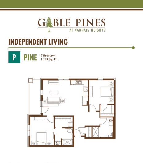 Floor plan of a one-bedroom independent living apartment at Gable Pines.