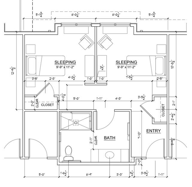 A detailed architectural floor plan showing the layout of rooms and fixtures.