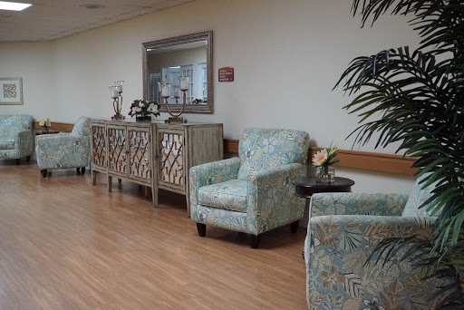 A calm and inviting waiting area with comfortable chairs and decorative elements.