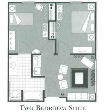 Two-bedroom suite floor plan.