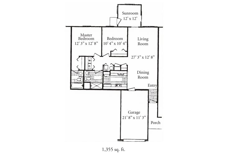 A detailed floor plan of a residential home, showing the layout of rooms including bedrooms, living areas, and a garage.