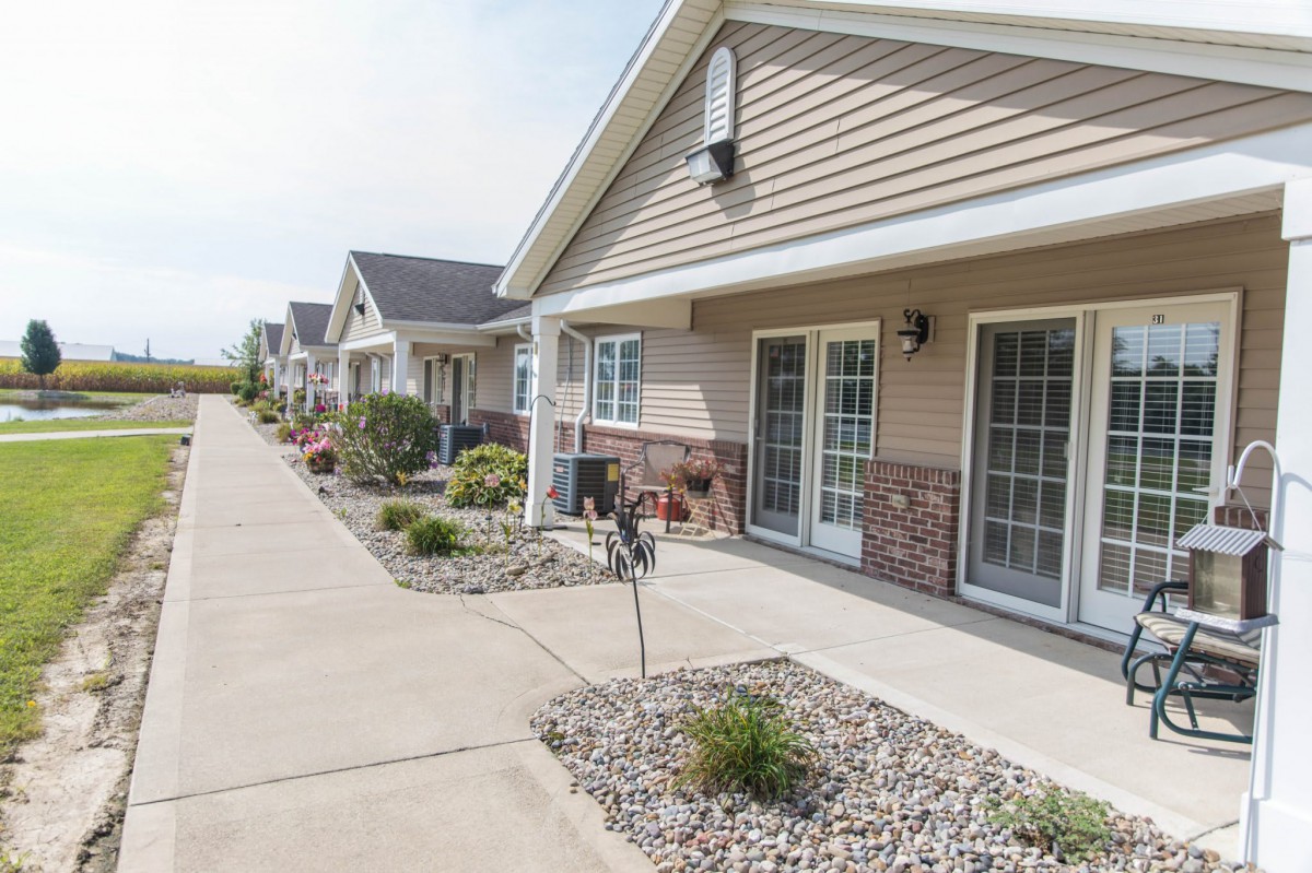 A row of residential houses with a well-maintained sidewalk and landscaping.