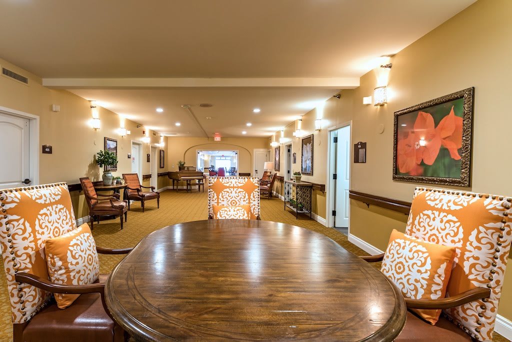 Warm and inviting dining area with elegant lighting and decor.