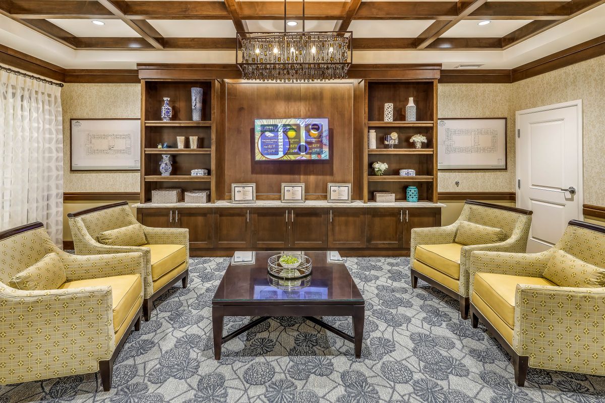 A stylish lobby area with comfortable seating and decorative elements.