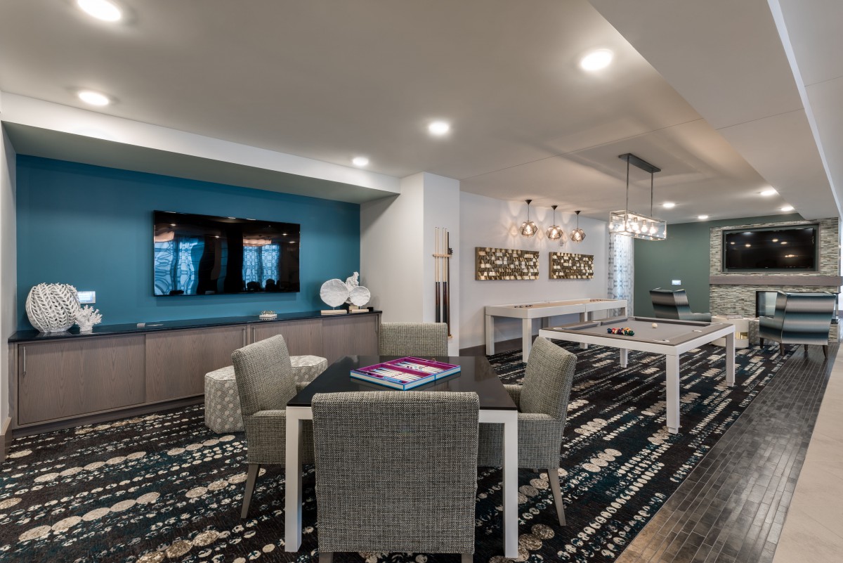 A modern living room with contemporary furniture and stylish decor.