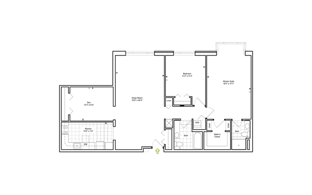 A detailed architectural floor plan showing the layout of multiple rooms and spaces.