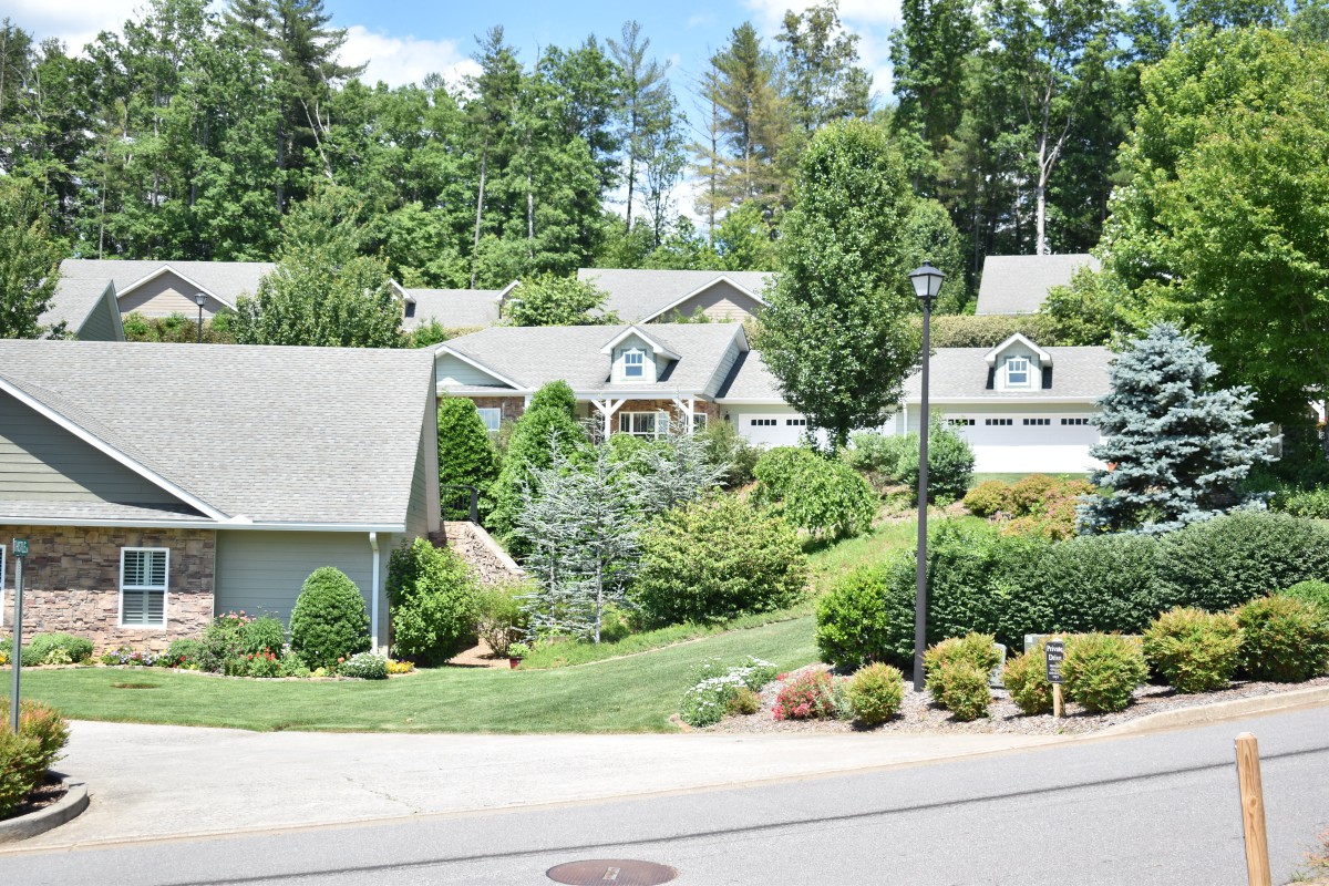 A peaceful residential neighborhood with well-maintained houses and lush greenery.
