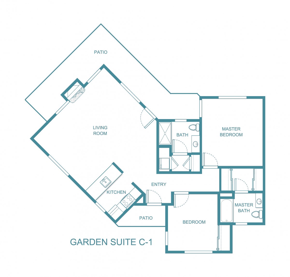 This image shows the floor plan of a garden suite, labeled as 'Garden Suite C-1'.