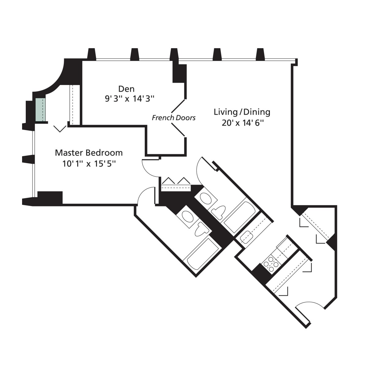 A detailed floor plan of an apartment showing room sizes and layout.