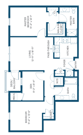 A floor plan of an apartment showing various rooms and spaces.