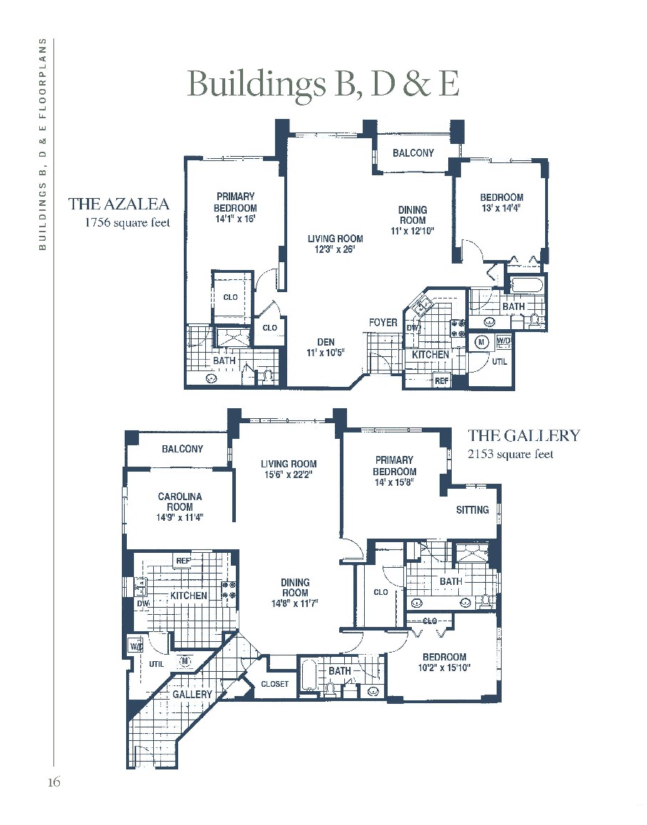 A detailed floor plan illustrating two apartment layouts named 'The Adams' and 'The Gallery'.