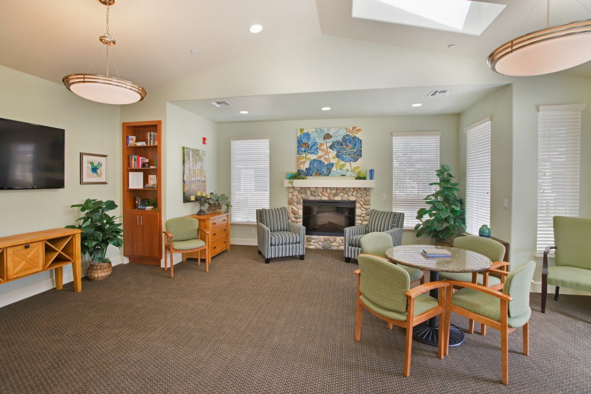 Cozy living room with comfortable seating and a fireplace