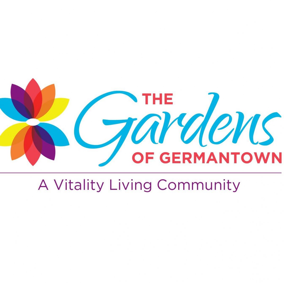 The Gardens of Germantown logo featuring colorful flower design.