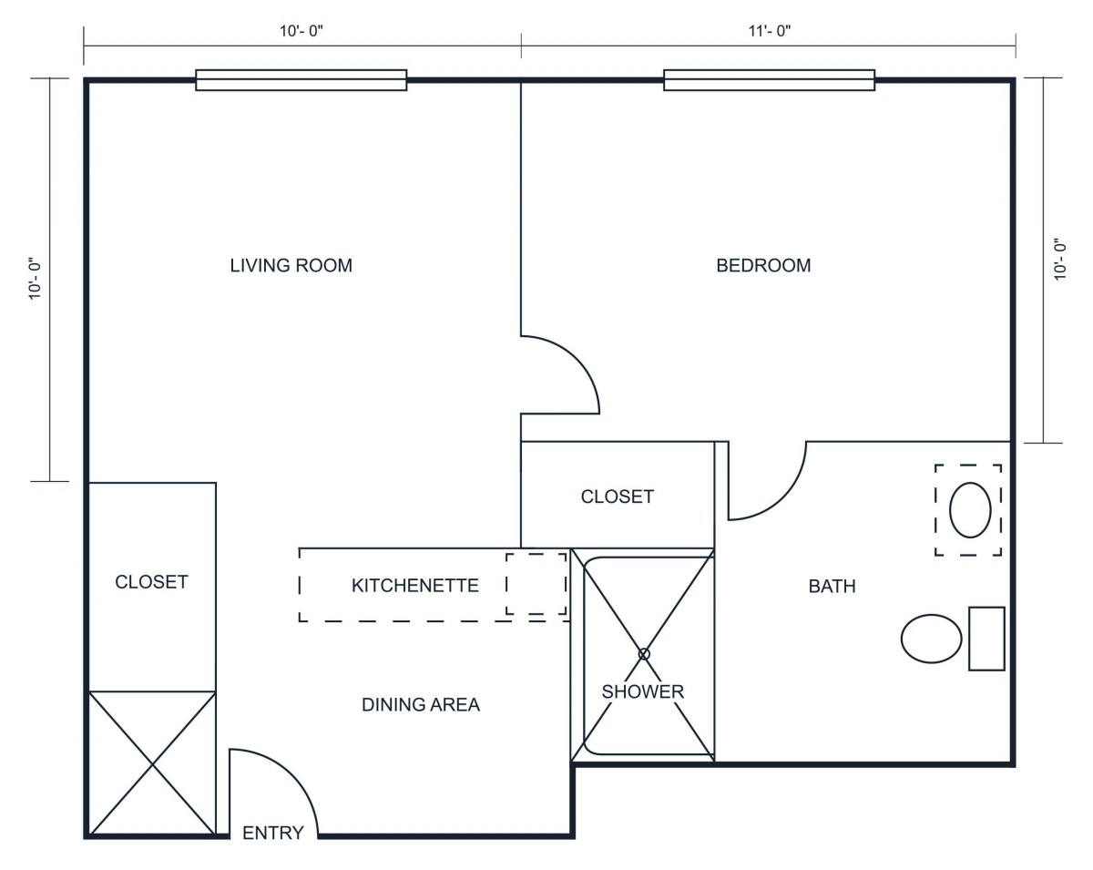 A simple floor plan showing the layout of an apartment with labeled rooms.