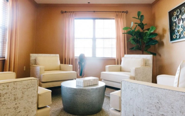 A cozy living room with modern furniture and natural lighting.