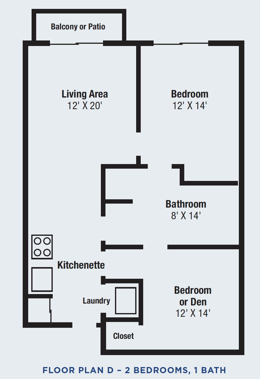A floor plan of an apartment showing the layout and dimensions of different rooms.