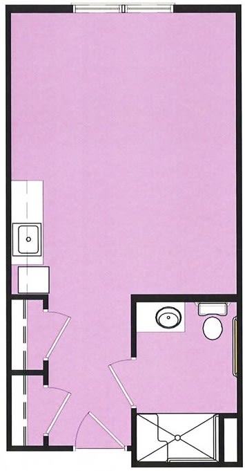 Simple floor plan of an apartment with a kitchen and bathroom.