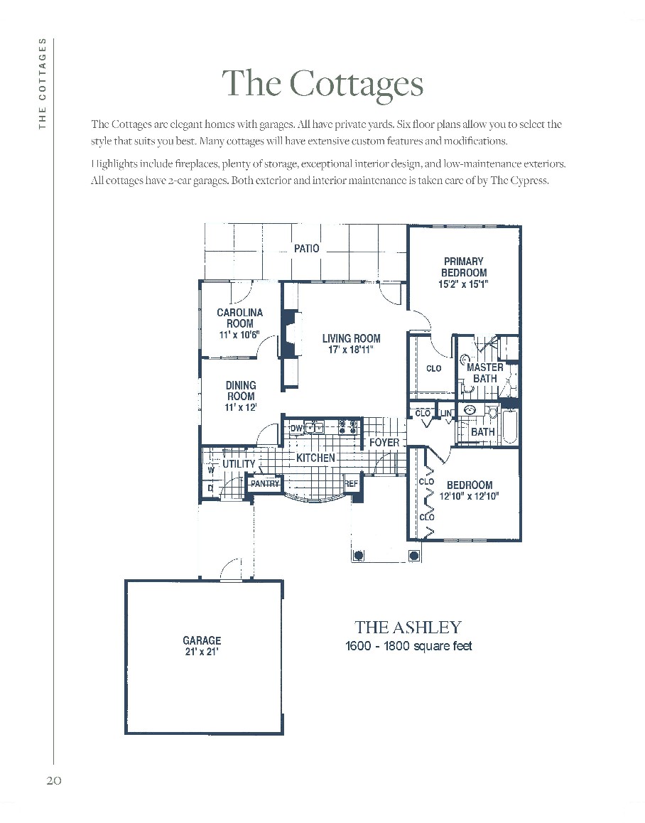 The Ashlet Cottage floor plan detailing the layout and dimensions of the home.