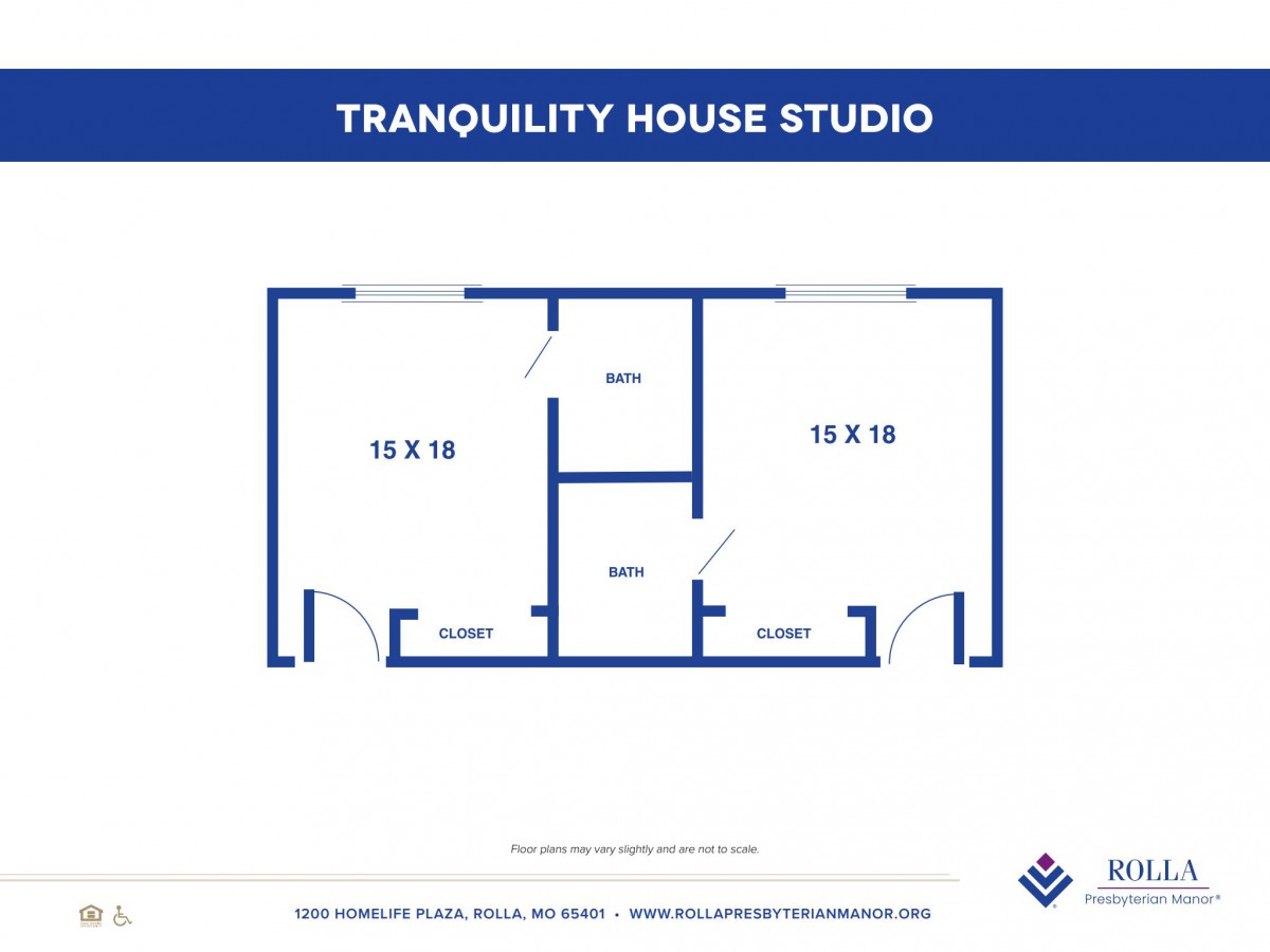 Floor plan of Tranquility House Studio showing room layout and dimensions.