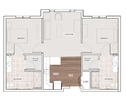 A detailed architectural floor plan layout with designated room areas.