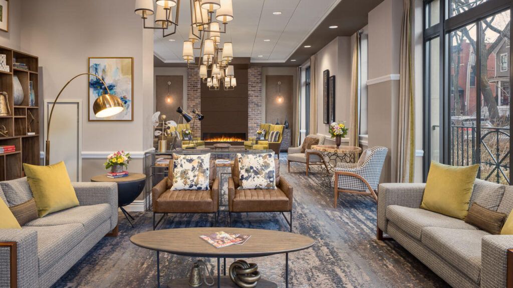 A modern living room with elegant furniture and stylish lighting.