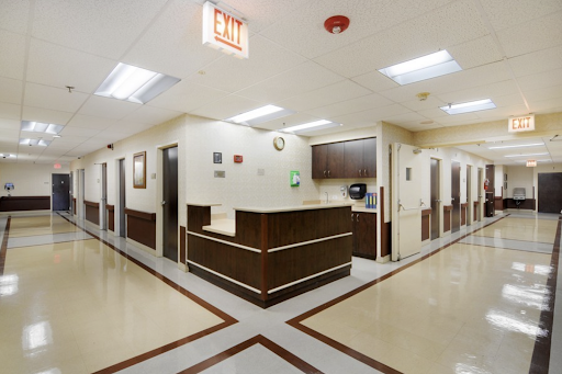A view of the reception area in a hospital, featuring a clean and organized layout.