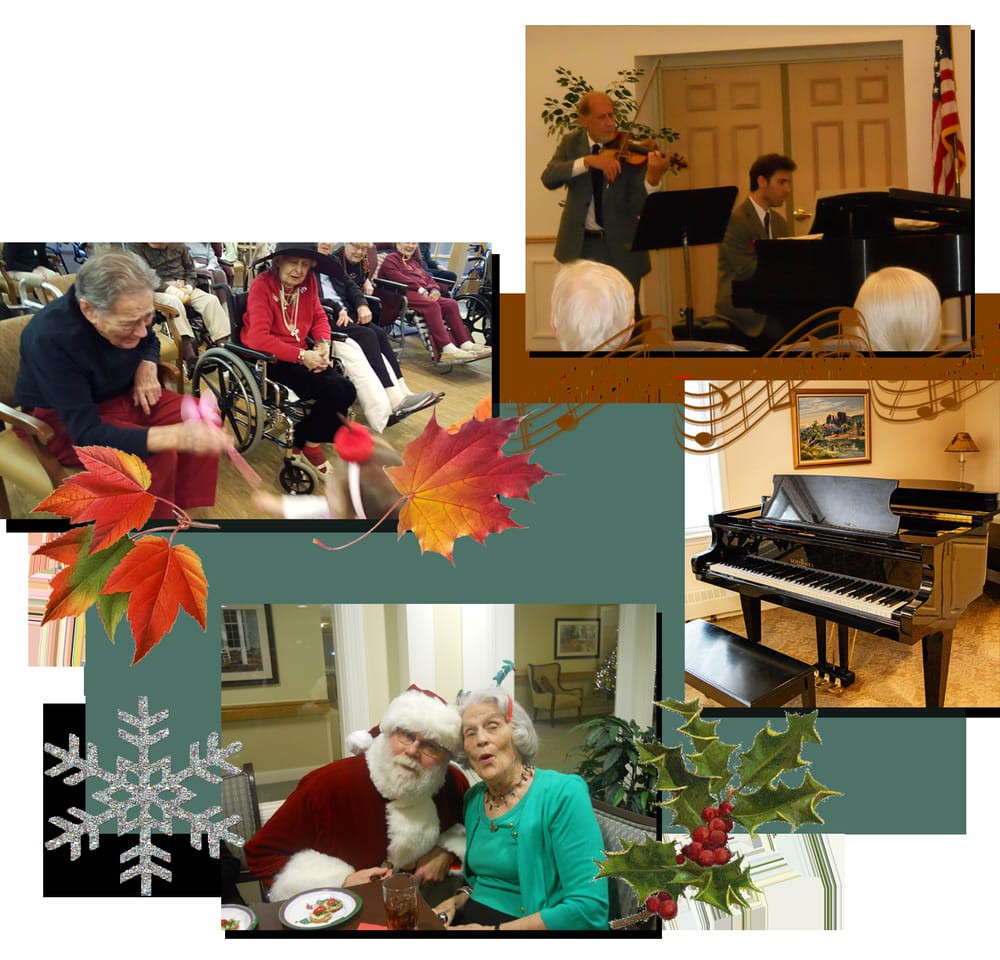 A festive gathering featuring music performances, Santa Claus, and holiday decorations.