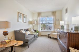 A cozy living room with stylish furniture and natural light.