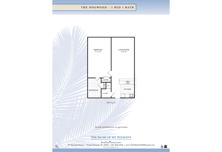 A floor plan for a one-bedroom, one-bathroom apartment at The Reserve at Lake Point.