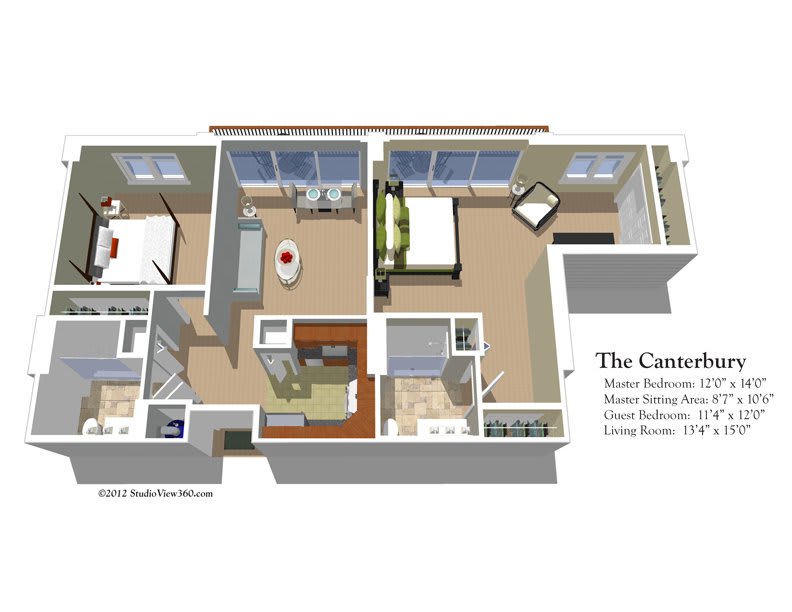 A detailed floor plan of a two-bedroom apartment labeled 'The Concord'.