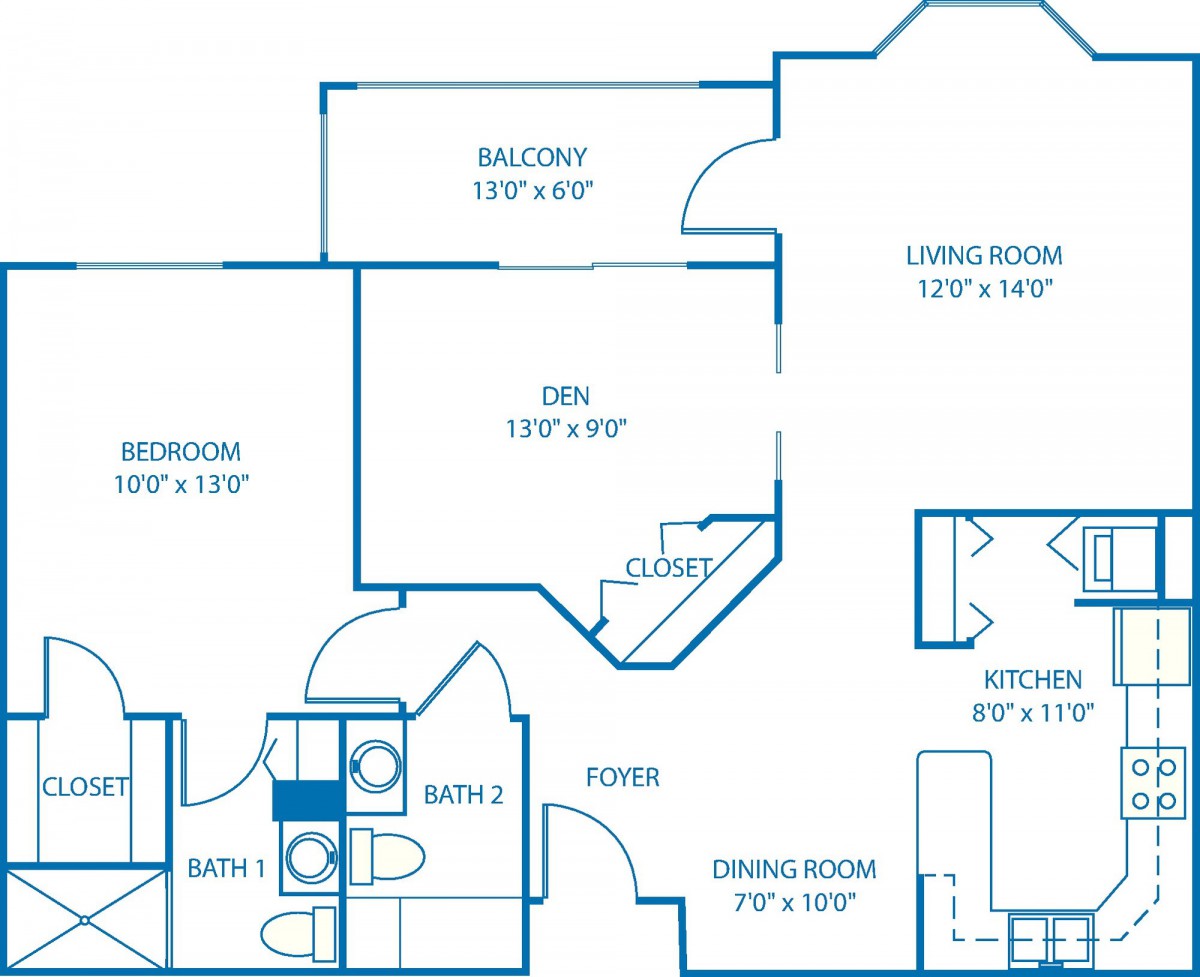 Blueprint of an apartment showing various rooms and dimensions.