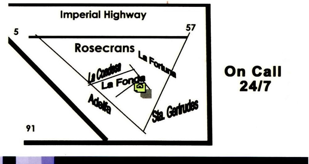 A simple map showing the intersection of several highways and streets.