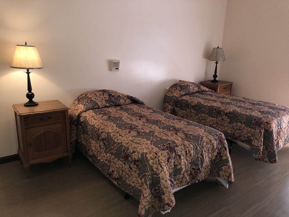 A cozy bedroom with two twin beds and bedside lamps.