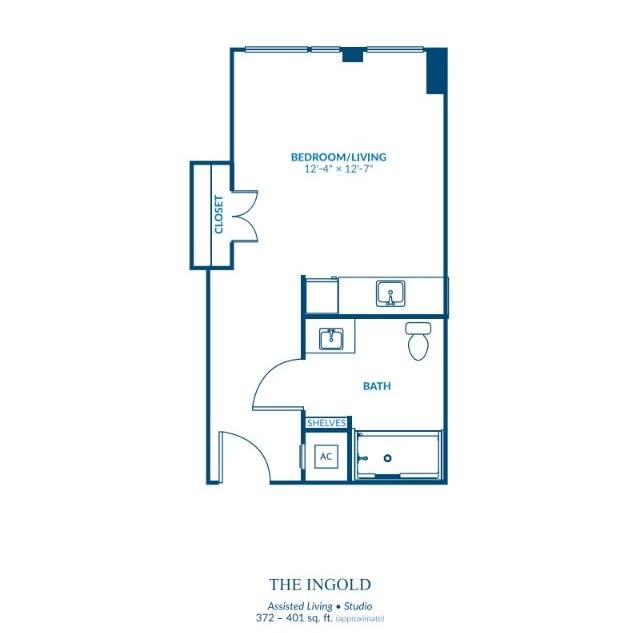 Floor plan of a studio apartment layout.