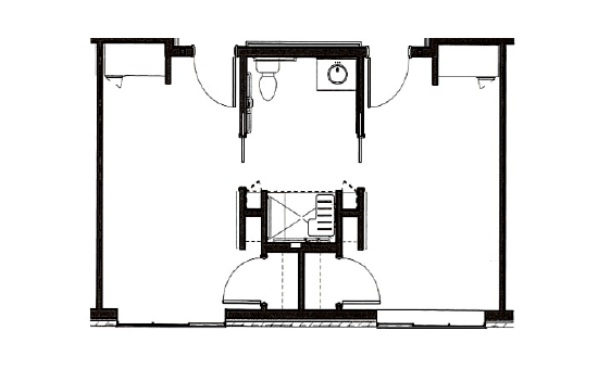 A detailed architectural floor plan with room layouts and structural elements.