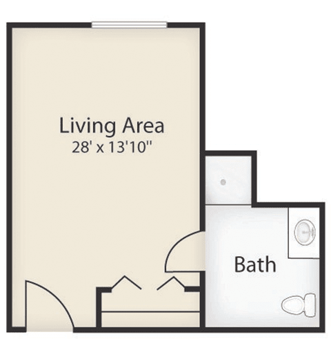 Floor plan of a studio apartment featuring a living area and bathroom.