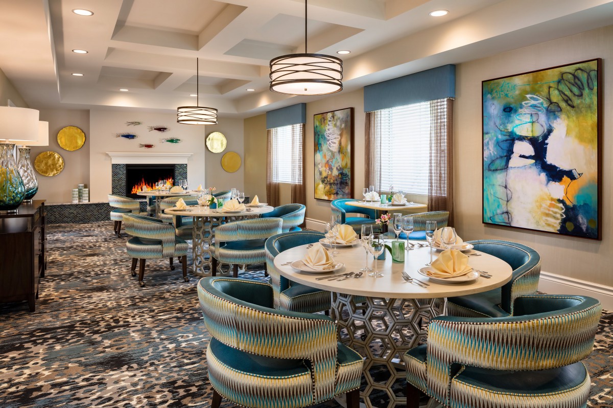 Elegant dining area with stylish furniture and modern decor.
