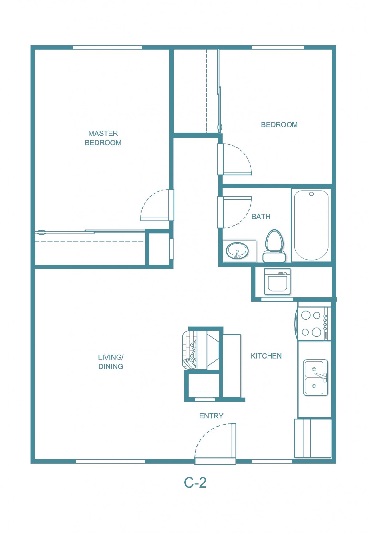 A basic floor plan of an apartment showing rooms and layout.