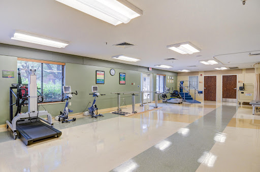 A well-equipped rehabilitation gym featuring various exercise machines and a clean, spacious environment.