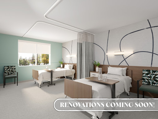 A modern patient room design with upcoming renovations to enhance comfort and functionality.