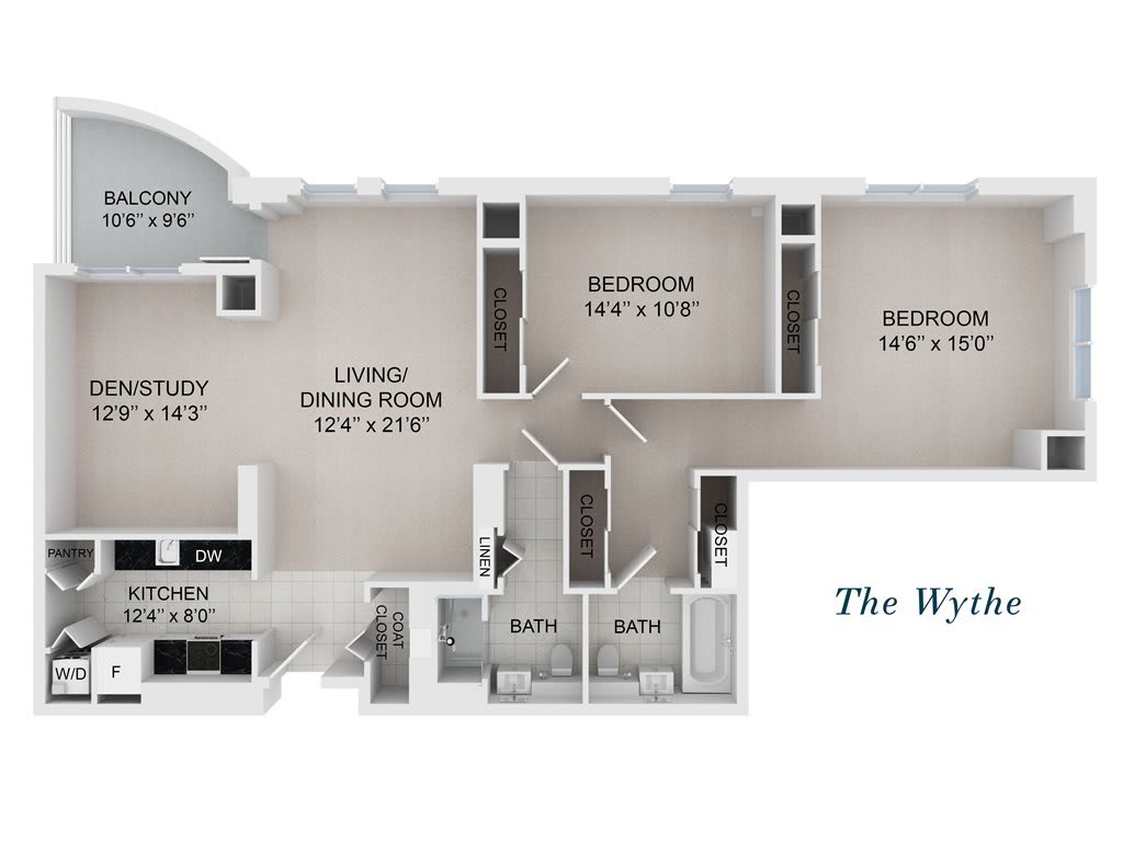 A detailed floor plan of an apartment with labeled rooms and dimensions.